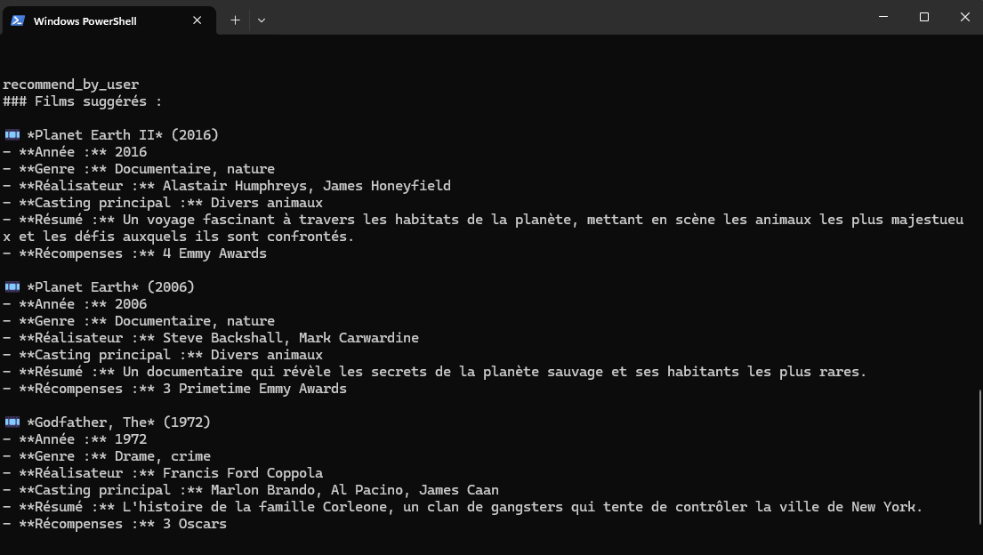 Interface utilisateur de recherche de films conversationnelle